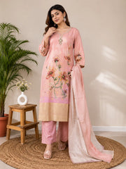 Women's Blush Pink Floral Printed Kurta Set with Dupatta