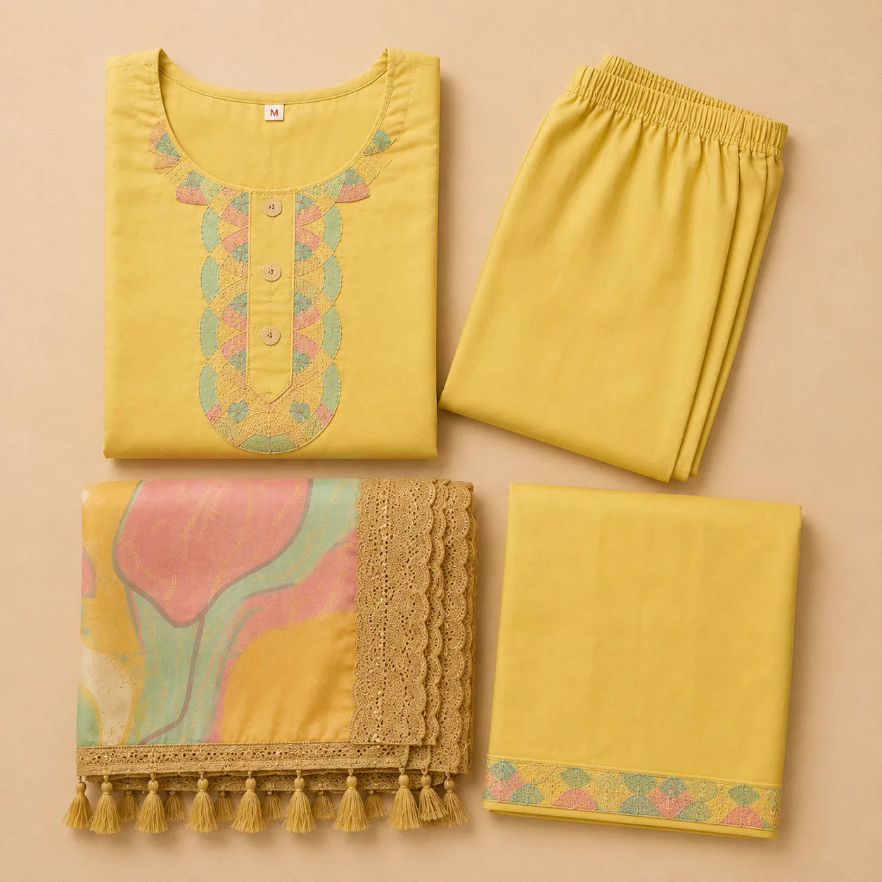 Women's Lemon Yellow Straight Kurta Set with Printed Dupatta