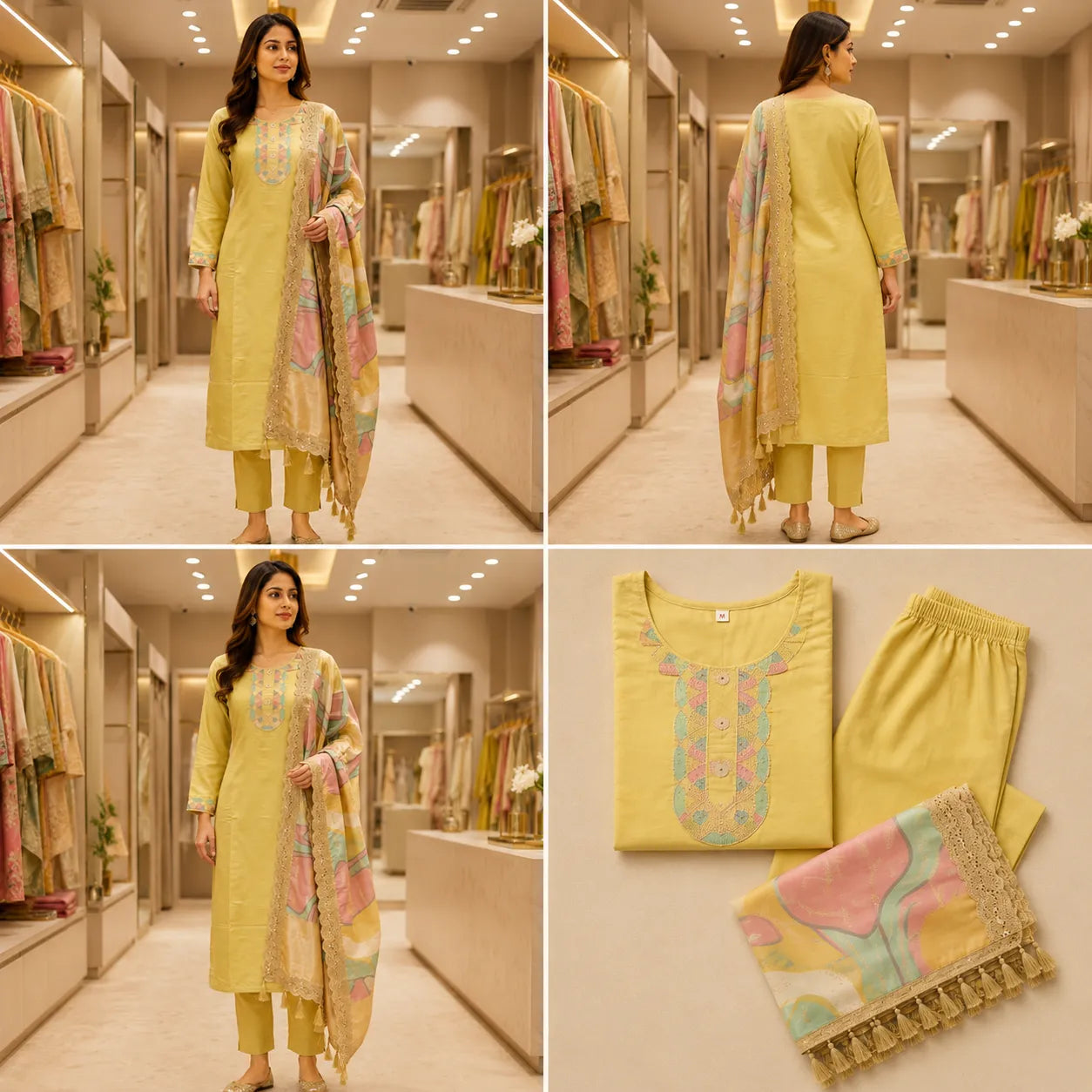 Women's Lemon Yellow Straight Kurta Set with Printed Dupatta