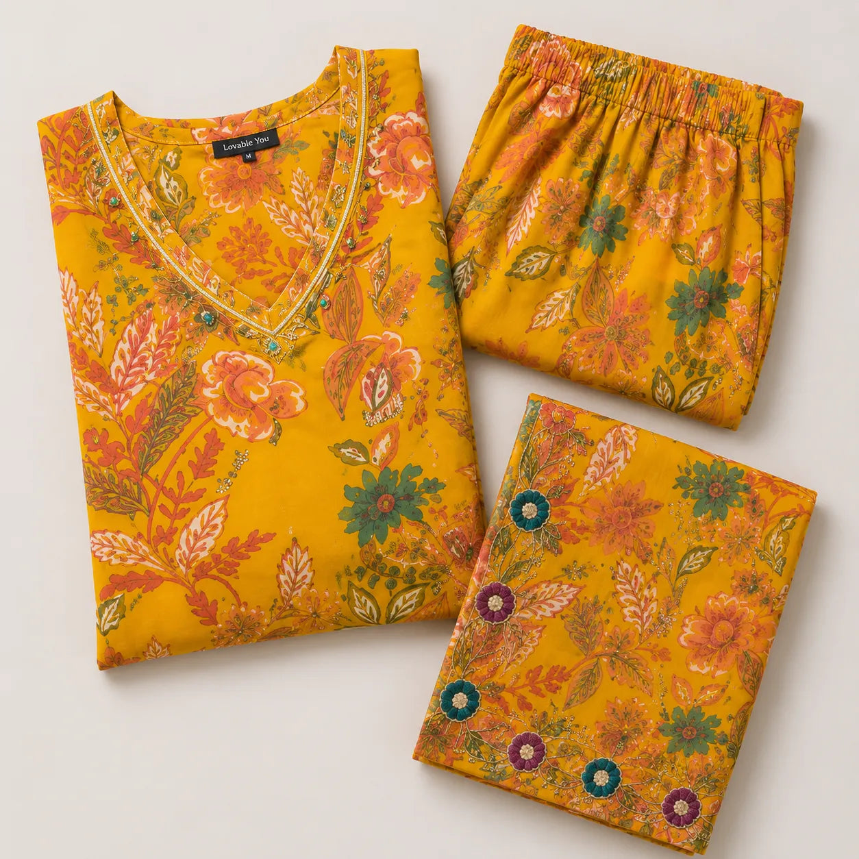 Women's Mustard Yellow Printed Kurta Set with Dupatta