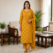 Women's Mustard Yellow Floral Printed Anarkali Dress