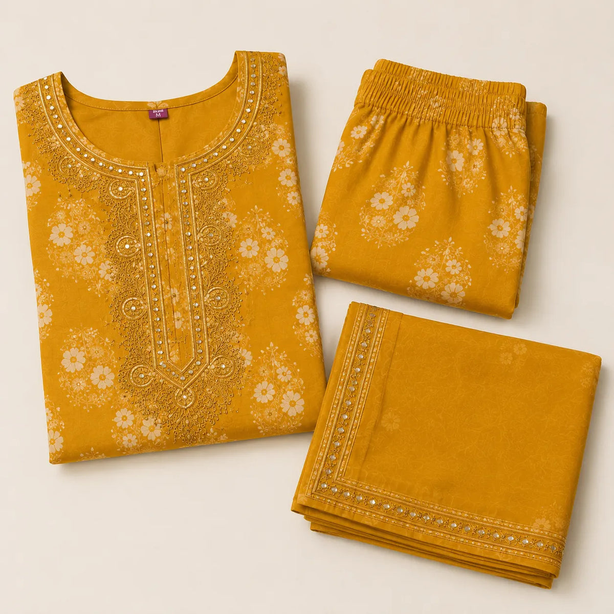 Women's Mustard Yellow Floral Printed Anarkali Dress