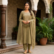 Women's Olive Green Embroidered Kurta Set with Dupatta